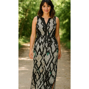 Pure Energy Maxi Dress Womens 3X Black Snake Print Drawstring Waist Side Slits